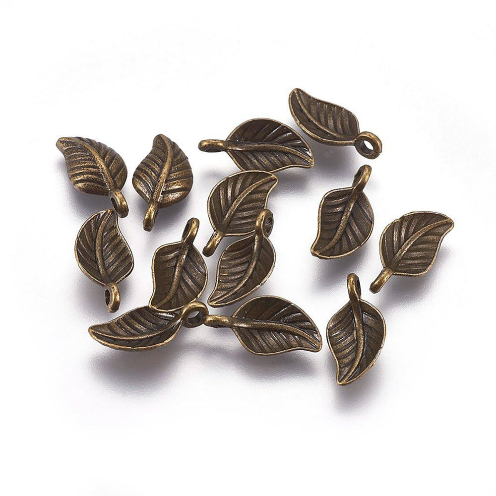 Charm-Anhänger Blatt, Farbe antik Bronze - PerlineBeads