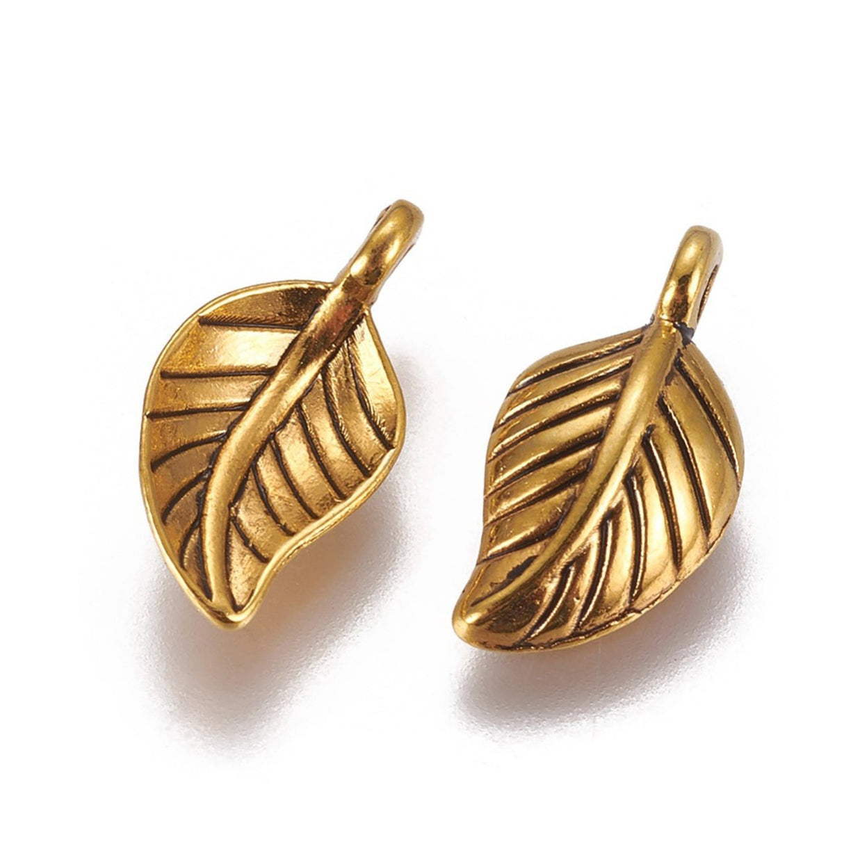 Charm-Anhänger Blatt, Farbe antikgold - PerlineBeads