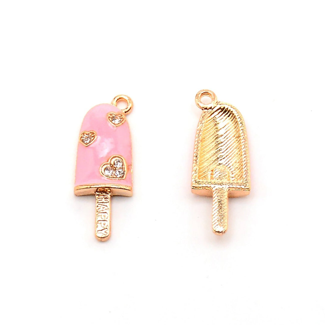 Charm / Anhänger “Eis” - 25x9x3,5 mm - Gold/Pink - PerlineBeads