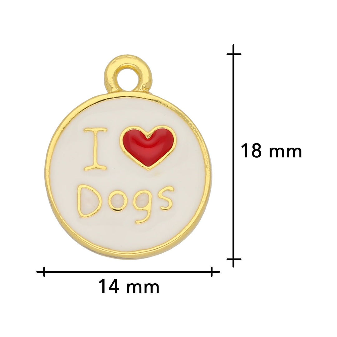 Charm / Anhänger “I love dogs” - Gold/weiss - PerlineBeads