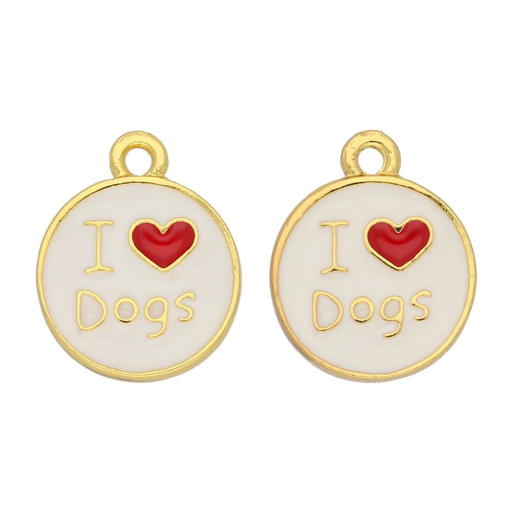 Charm / Anhänger “I love dogs” - Gold/weiss - PerlineBeads