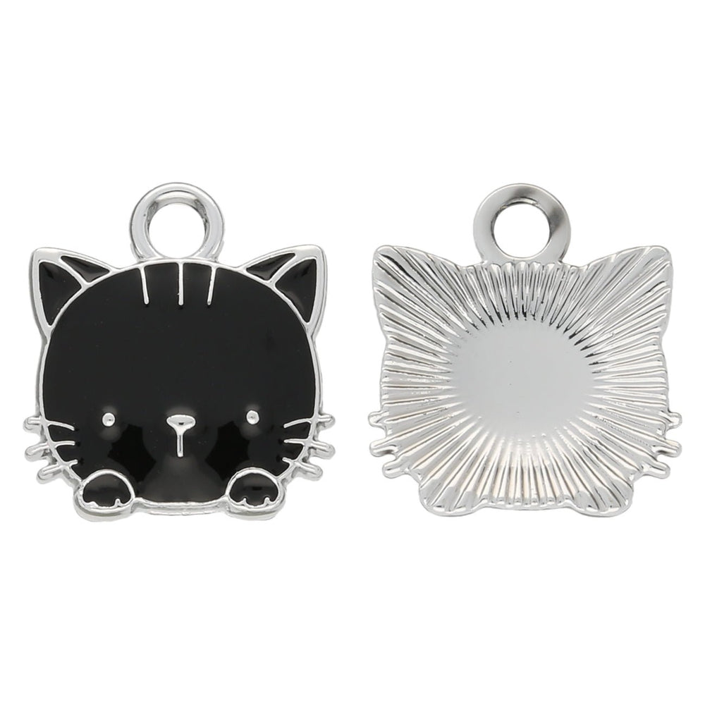 Charm / Anhänger “Katzenkopf” - Silber/schwarz - PerlineBeads