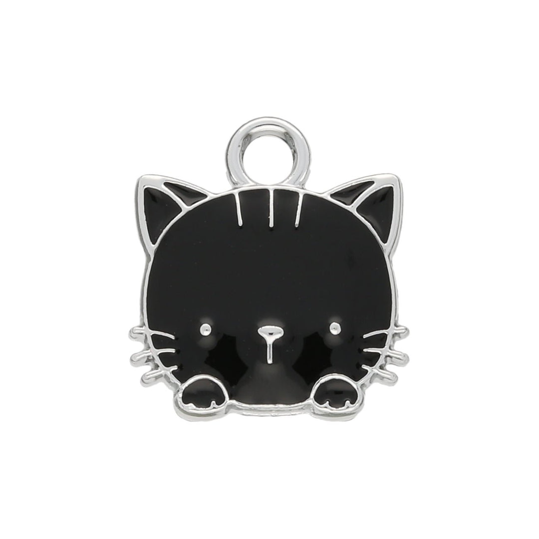 Charm / Anhänger “Katzenkopf” - Silber/schwarz - PerlineBeads