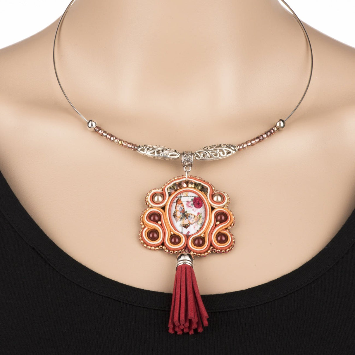 Choker-Halskette steif - Farbe Platin - PerlineBeads