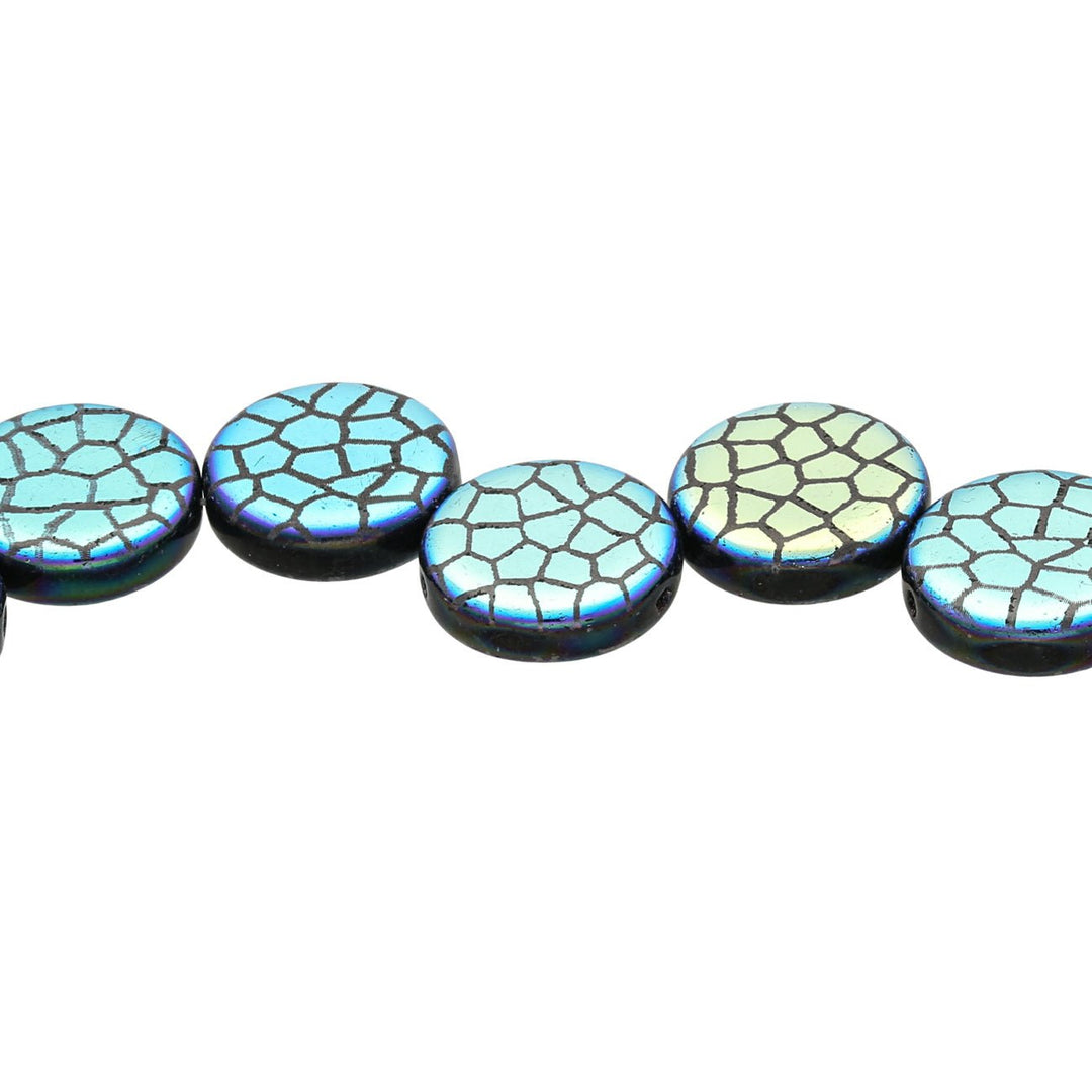 Coin 14 mm Glasperle – Jet Laser Cracked - PerlineBeads
