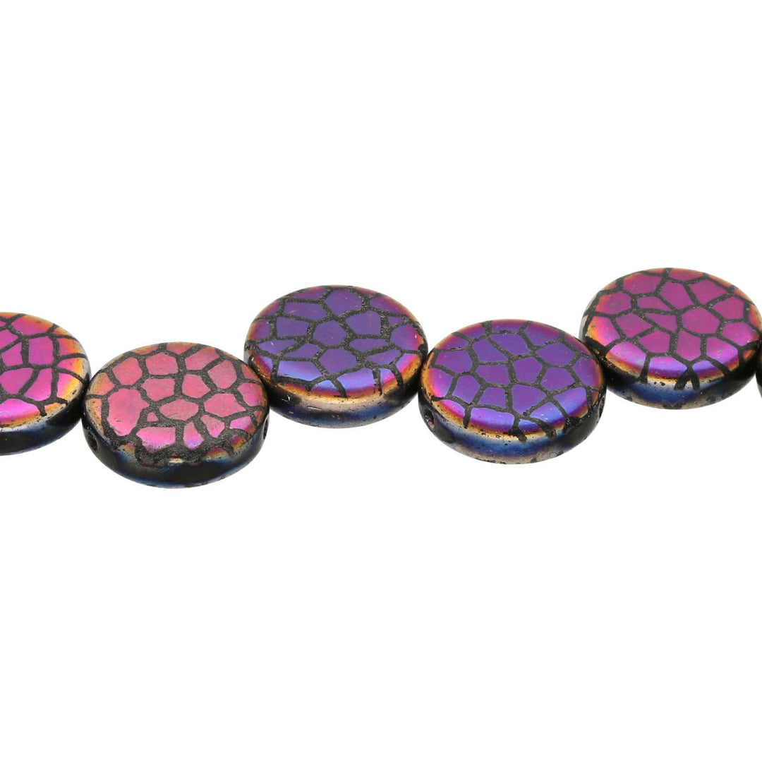 Coin 14 mm Glasperle – Jet Laser Sliperit Cracked - PerlineBeads