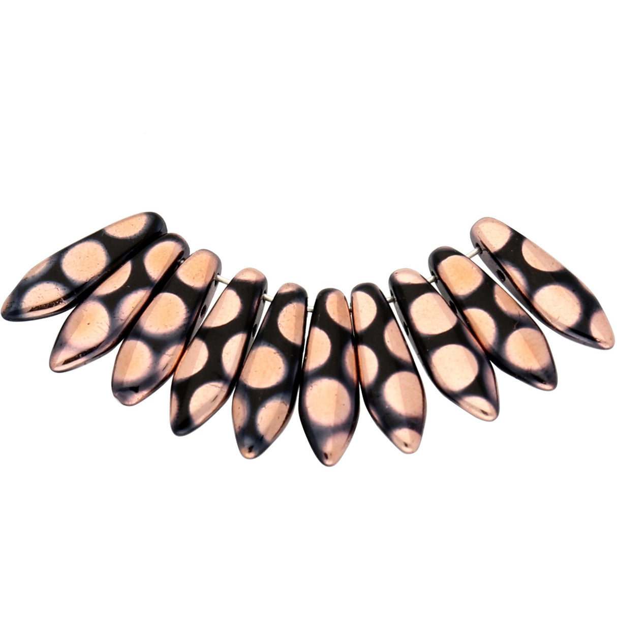 Dagger Bead 2-Loch - Jet Capri Gold Dots - PerlineBeads