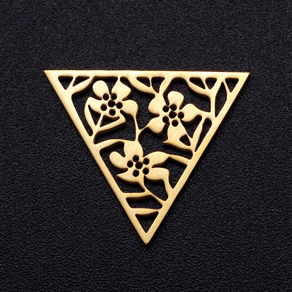 Dreieckiger, filigraner Schmuckverbinder 17x20 mm – Farbe Gold - PerlineBeads