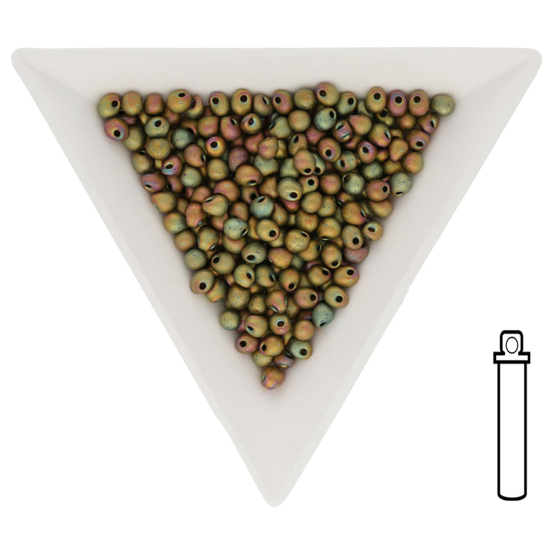 Drop Beads 3,4 mm – Matte Metallic Khaki Iris - PerlineBeads