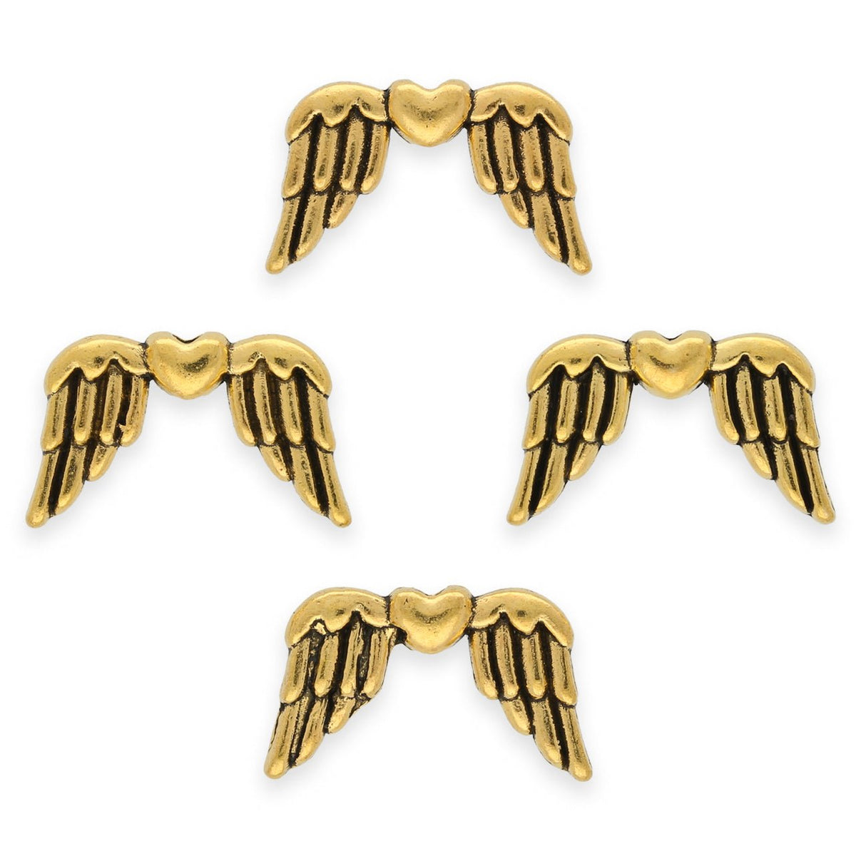 Engelsflügel im tibetischen Stil mit Herz – Farbe Gold - PerlineBeads
