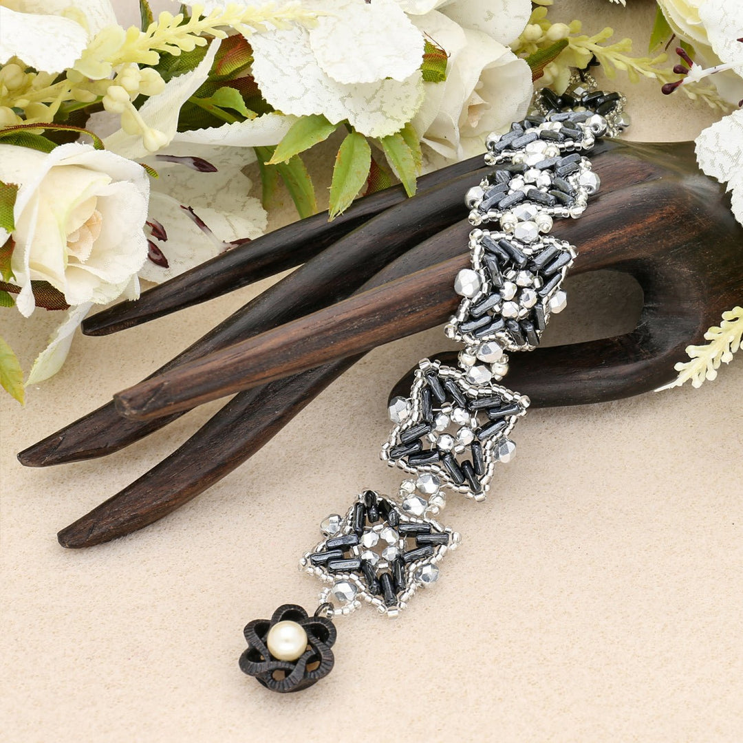 Federverschluss Blumenform – schwarz - PerlineBeads