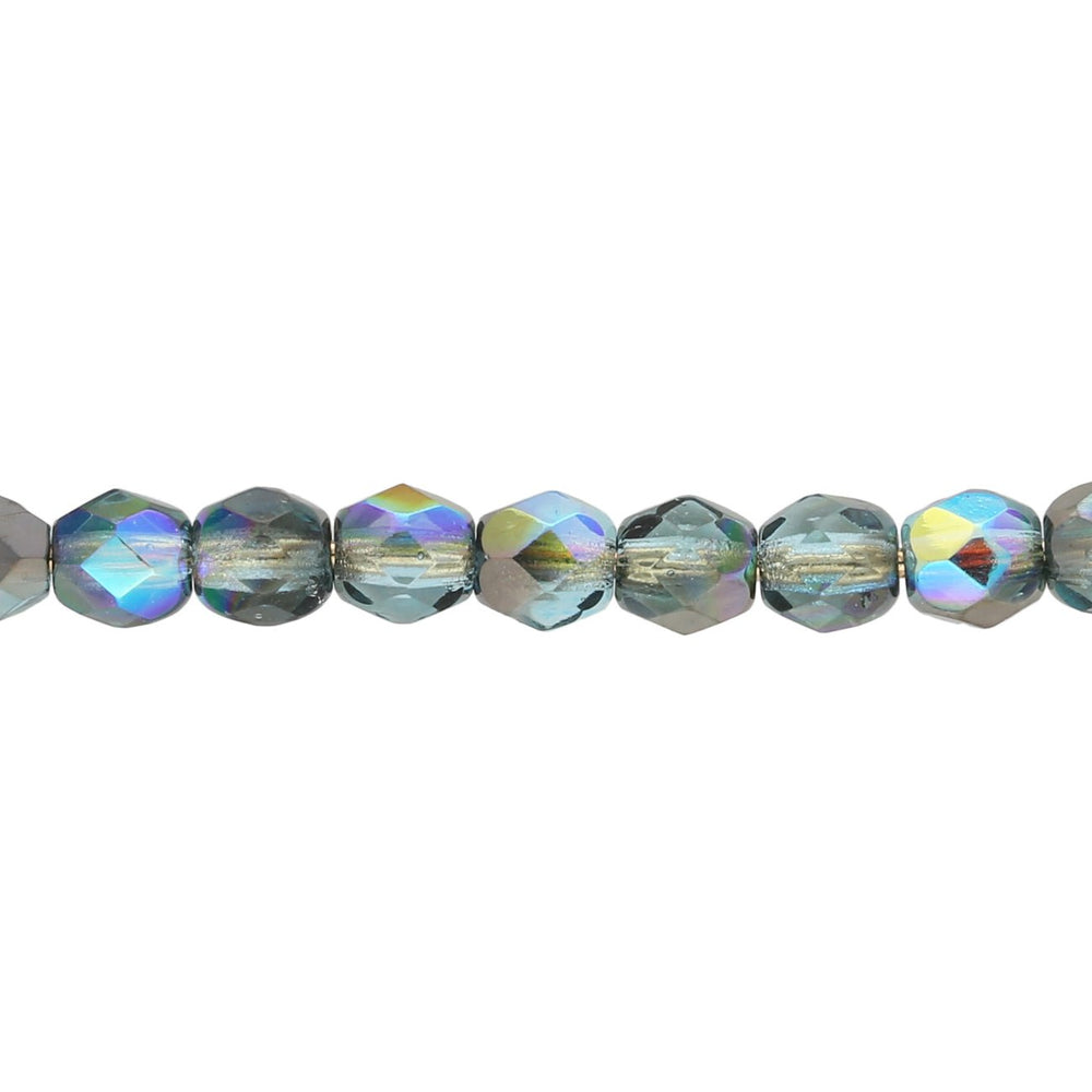 Fire polished 4 mm - Aqua Graphite Rainbow - PerlineBeads