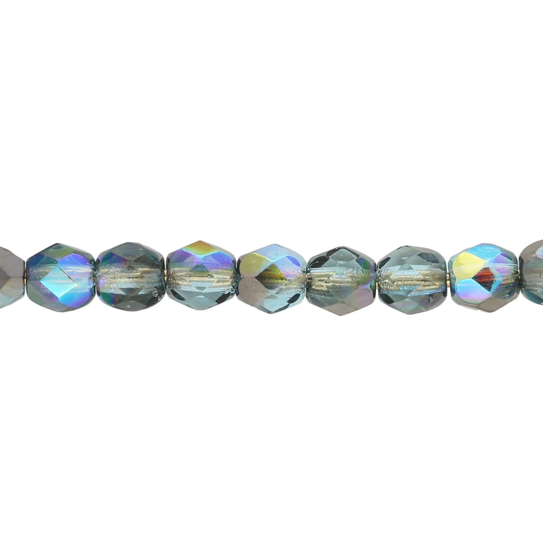 Fire polished 4 mm - Aqua Graphite Rainbow - PerlineBeads