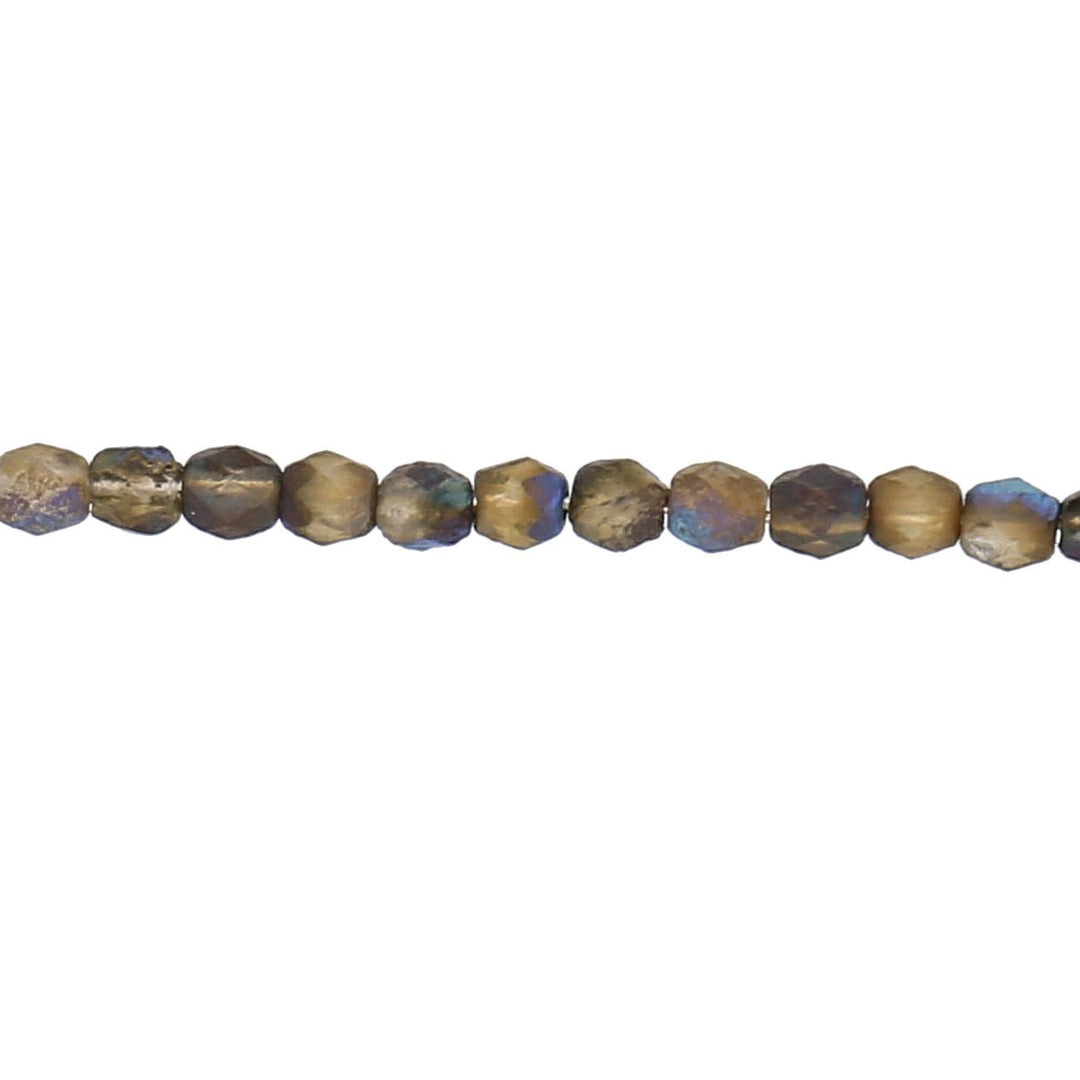 Fire polished 4 mm Glasperlen - Etched Crystal Glittery Bronze Dark - PerlineBeads