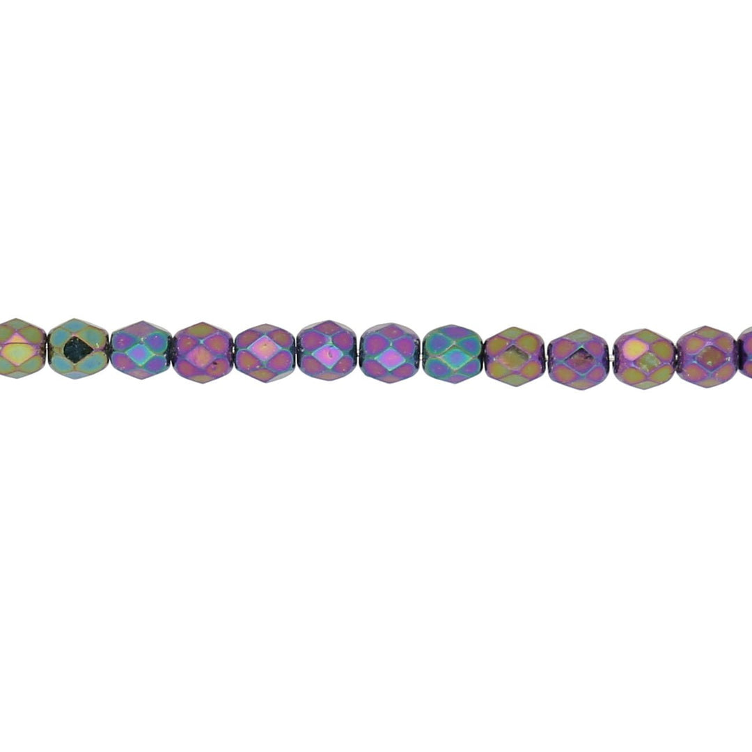 Fire polished 4 mm Glasperlen - Jet Purple Iris - PerlineBeads