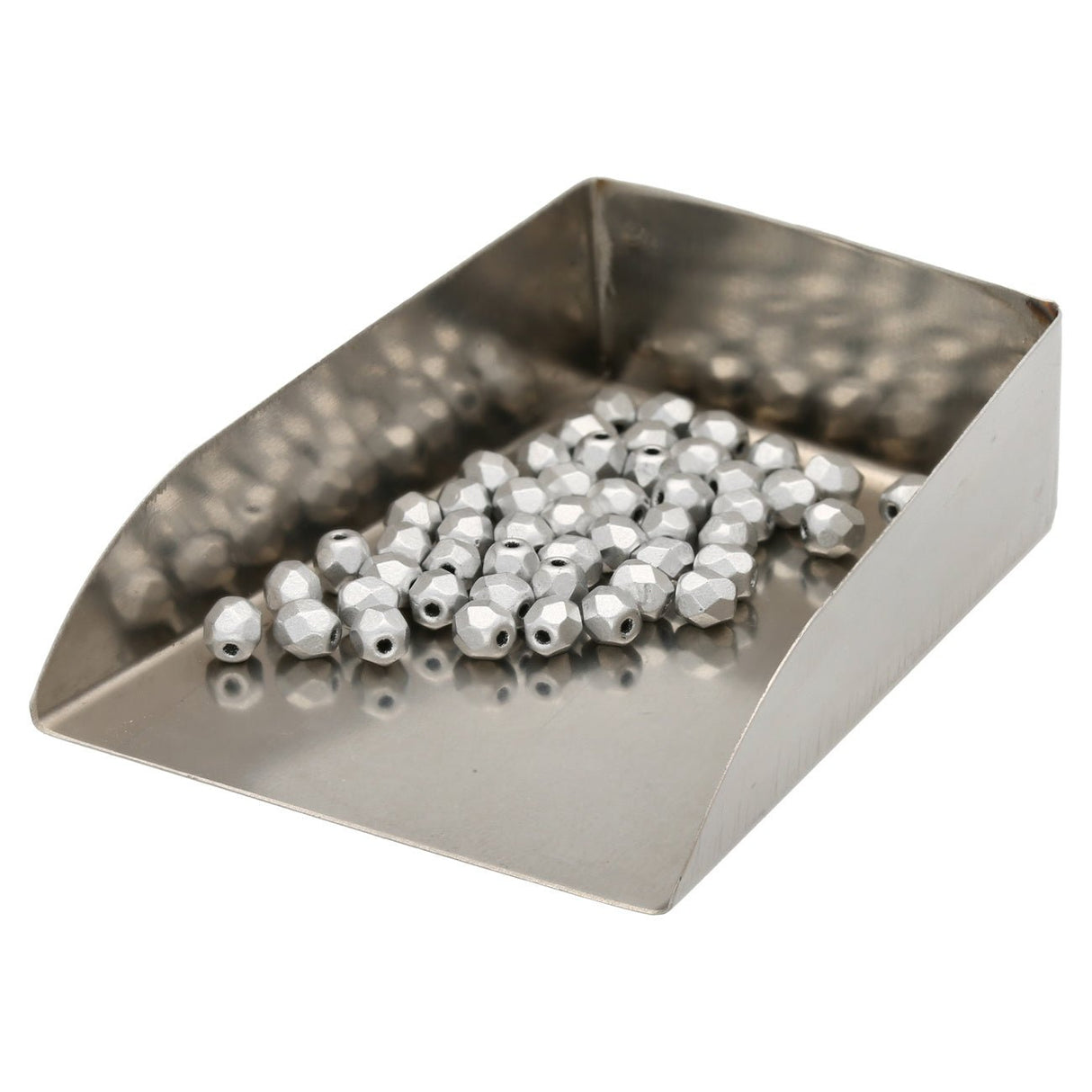 Fire polished 4 mm Glasperlen - Matte Metallic Silver - PerlineBeads