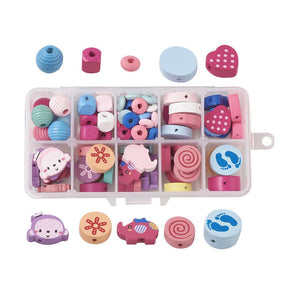 Gefärbte Holzperlen, gemischte Formen (93 Stk.) - PerlineBeads