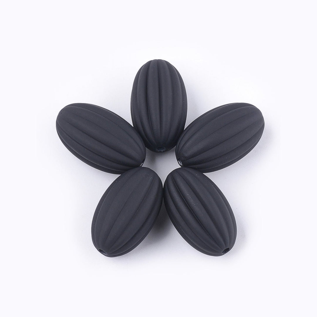 Gewellte ovale Acrylperle, gummierter Stil - Schwarz - PerlineBeads