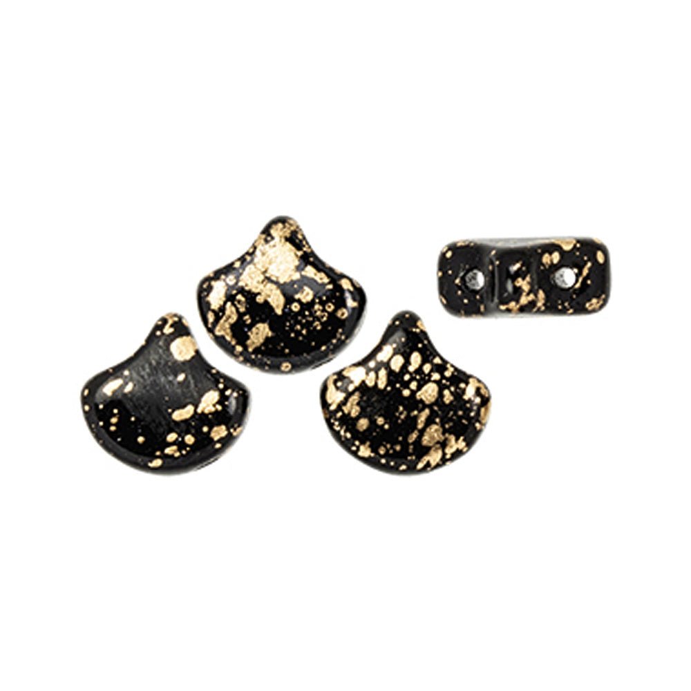Ginko Leaf Bead - Gold Splash - Jet - PerlineBeads