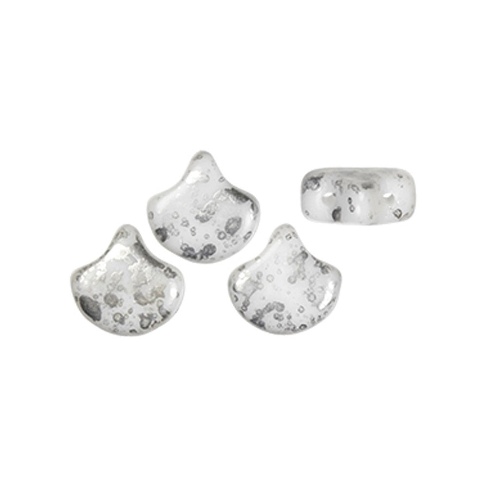 Ginko Leaf Bead - Silver Splash - White - PerlineBeads