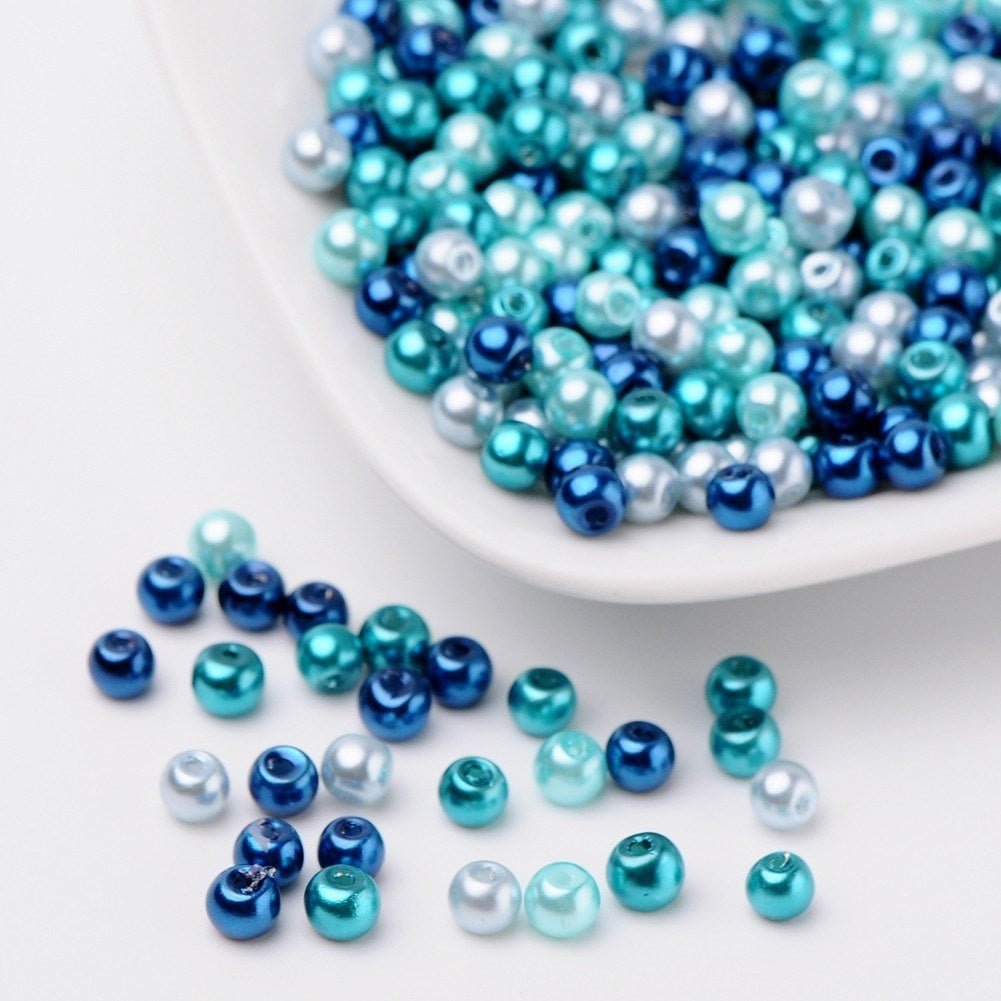 Glasperlen rund - 4 mm - Carribean Blue Mix - PerlineBeads