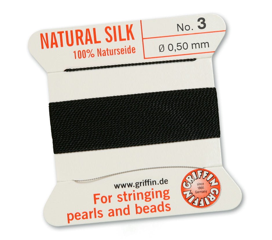 Griffin Perlseide – 100% Naturseide – No. 3 (0,50 mm) - Black - PerlineBeads
