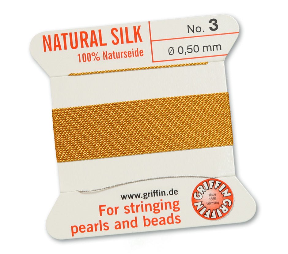 Griffin Perlseide – 100% Naturseide – No. 3 (0,50 mm) - Dunkelgelb - PerlineBeads