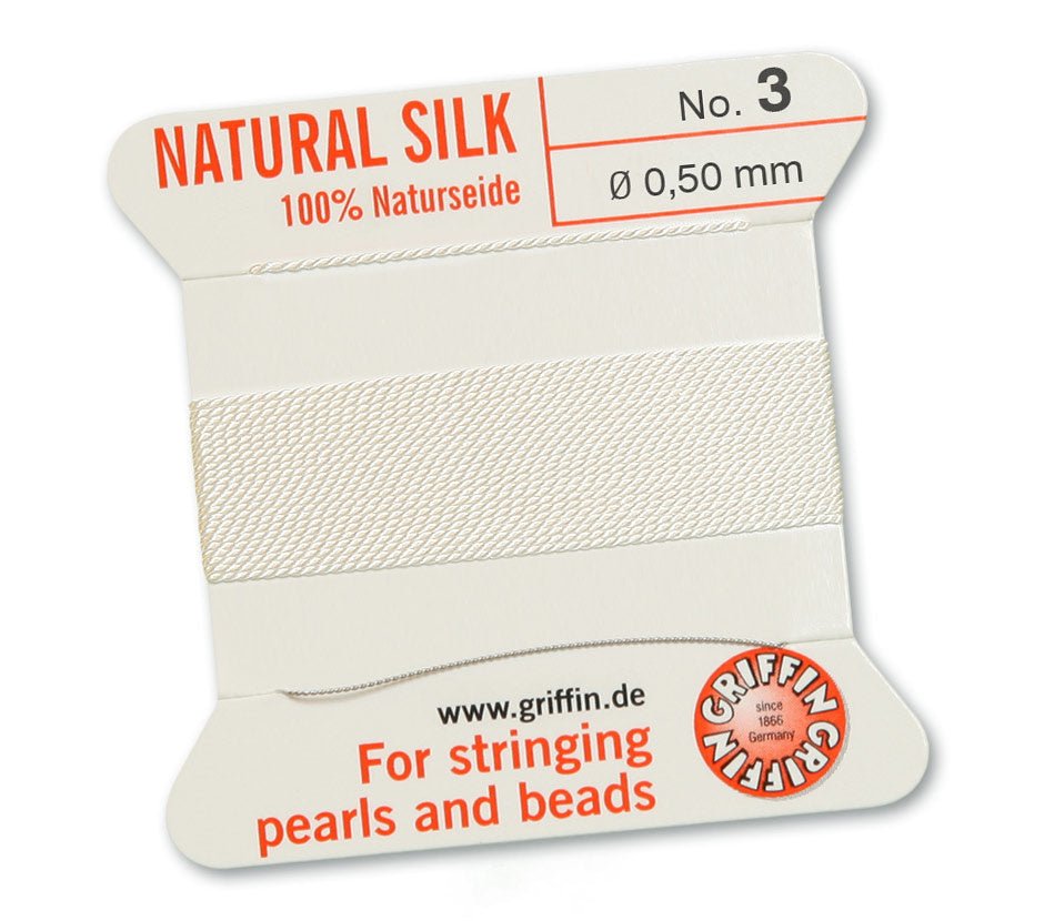 Griffin Perlseide – 100% Naturseide – No. 3 (0,50 mm) - White - PerlineBeads