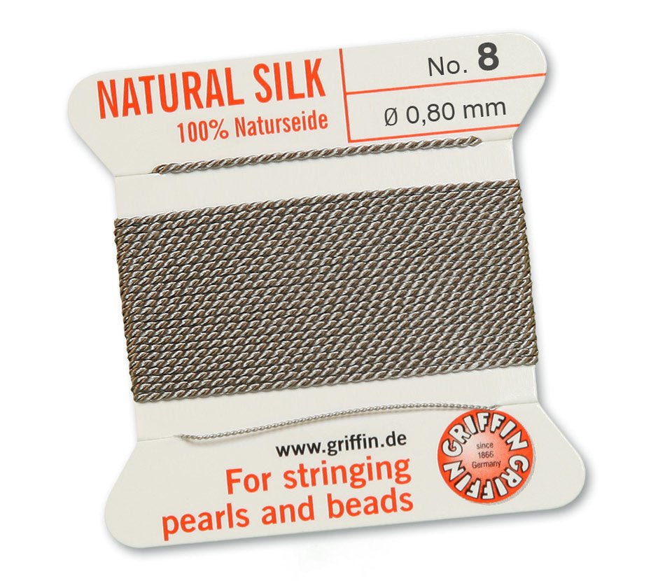 Griffin Perlseide – 100% Naturseide – No. 8 (0,80 mm) - Grau - PerlineBeads