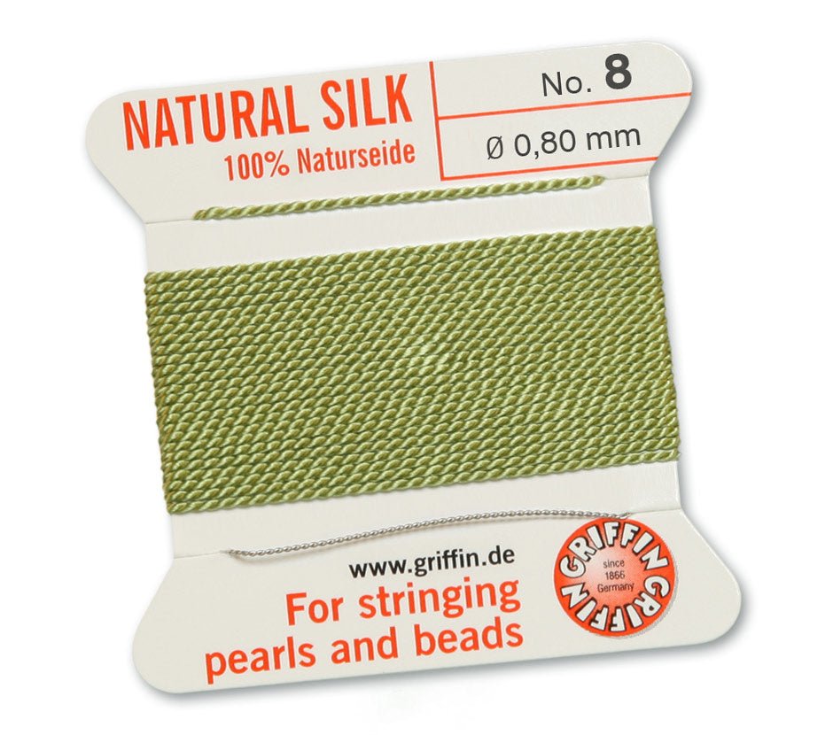 Griffin Perlseide – 100% Naturseide – No. 8 (0,80 mm) - Jadegrün - PerlineBeads