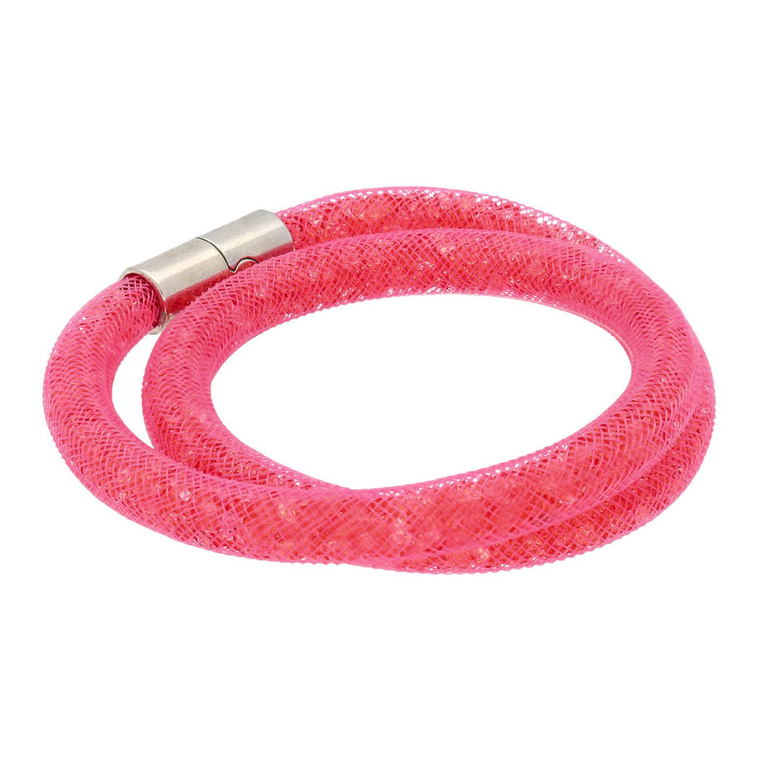 Halskette, röhrenförmig mit funkelnden Kristallen – Farbe Pink - PerlineBeads