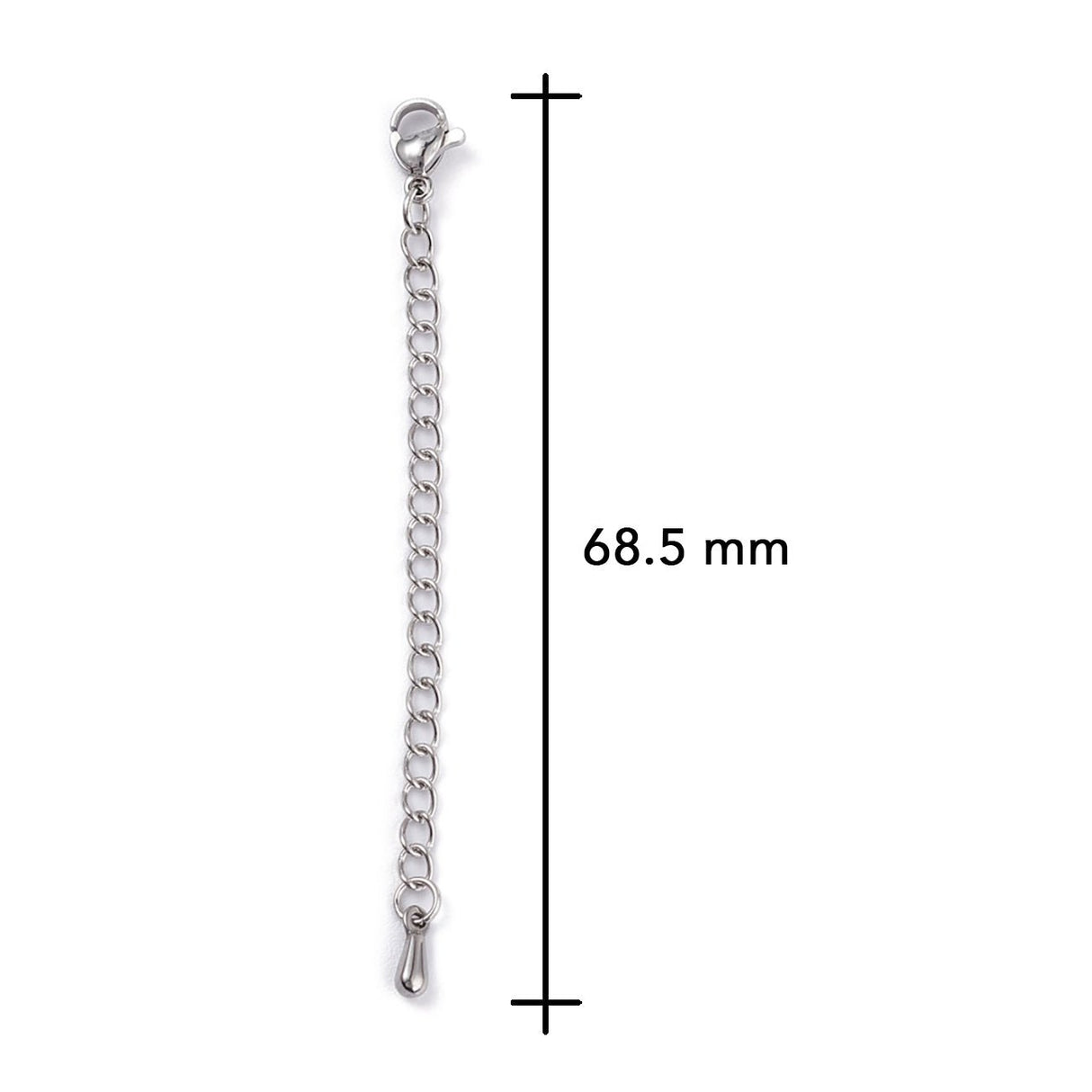 Karabinerverschluss mit Verlängerung, Edelstahl - Stahlfarbe - PerlineBeads