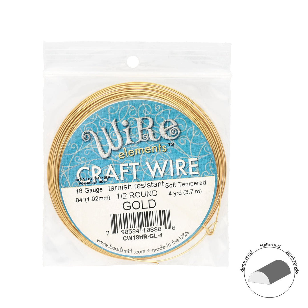 Kupferdraht Halbrund: Wire Elements™ – 18 Gauge – Gold Tarnish Resistant - PerlineBeads