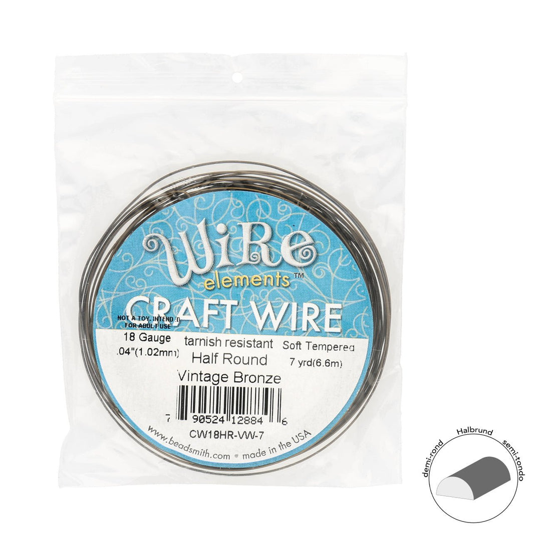 Kupferdraht Halbrund: Wire Elements™ – 18 Gauge – Vintage Bronze Tarnish Resistant - PerlineBeads