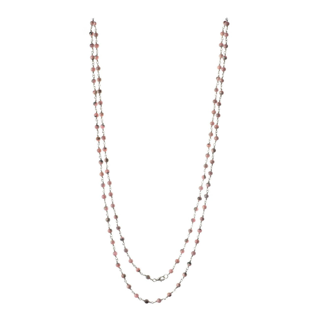 Lange Halskette, Silber mit Rhodochrosite Perlen - PerlineBeads