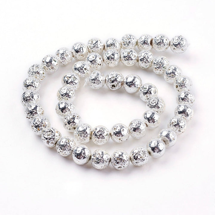 Lavastein-Perlen 8 mm - galvanisiert - Farbe Silber - PerlineBeads