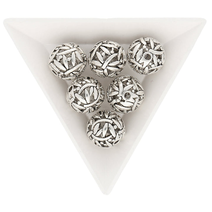 Metallperle rund im tibetischen Stil 14,5 mm - Antiksilber - PerlineBeads