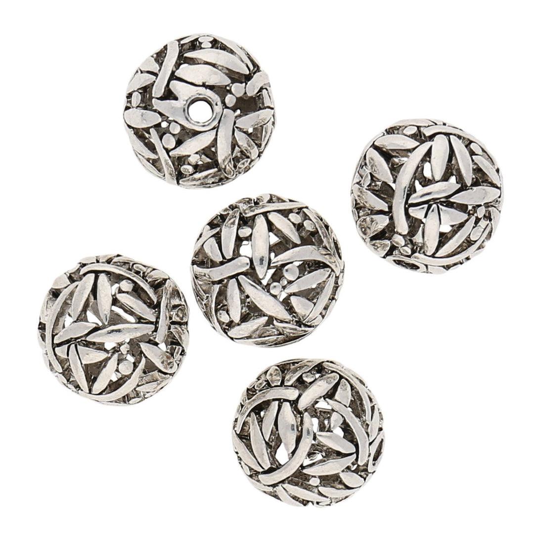 Metallperle rund im tibetischen Stil 14,5 mm - Antiksilber - PerlineBeads