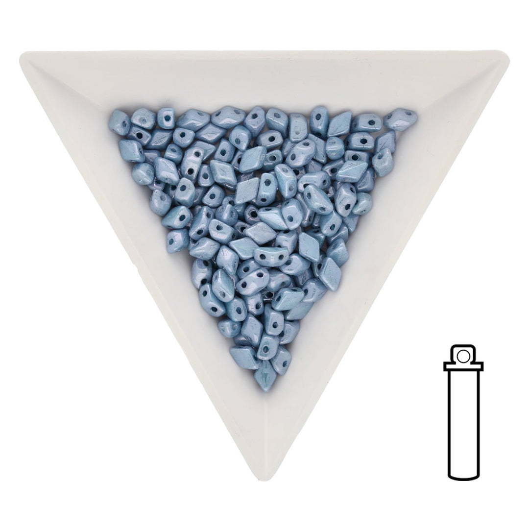 Mini GemDuo 6x4 mm - Chalk Blue Luster - PerlineBeads