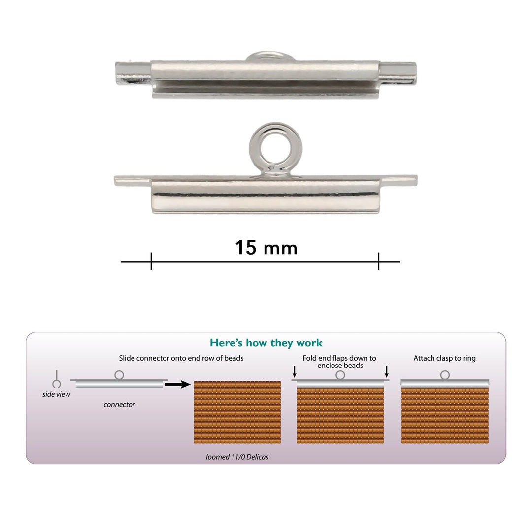 Miyuki röhrenförmiger Verschluss «Slide on» 15 mm – Farbe Silber - PerlineBeads