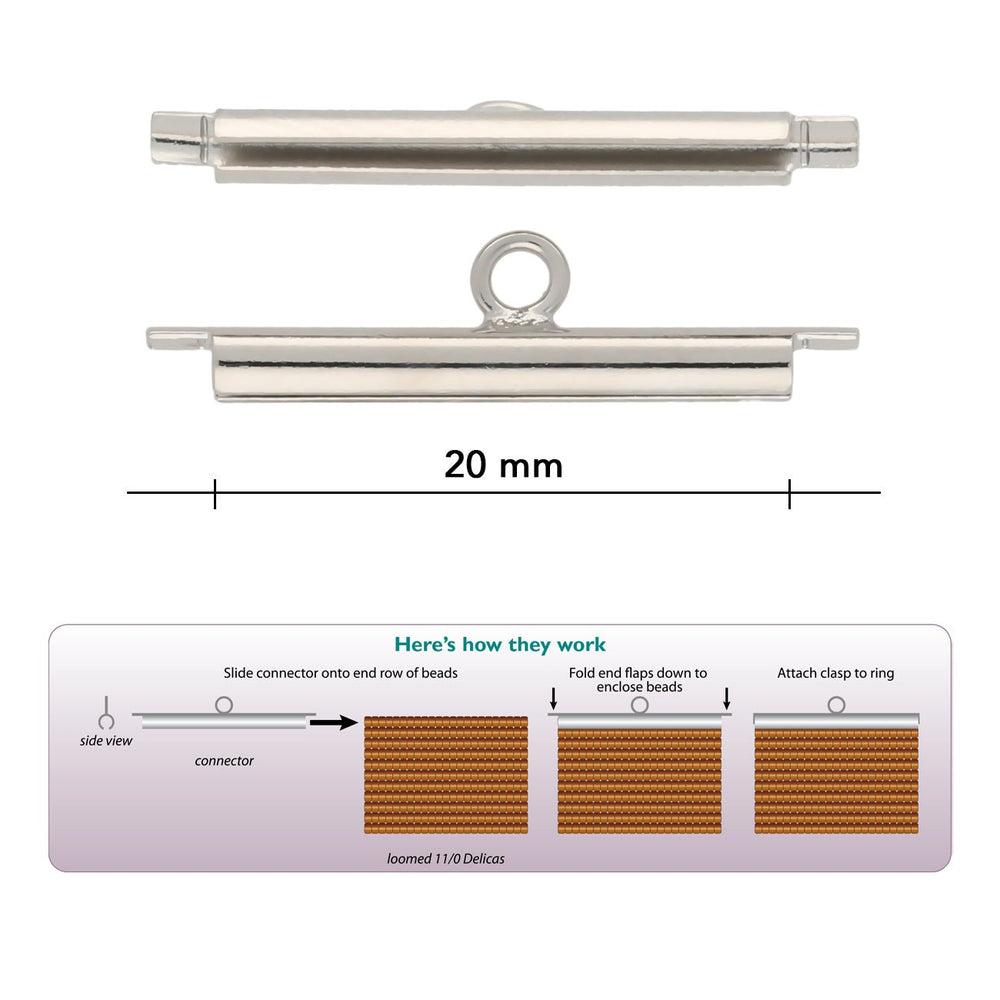 Miyuki röhrenförmiger Verschluss «Slide on» 20 mm – Farbe Silber - PerlineBeads