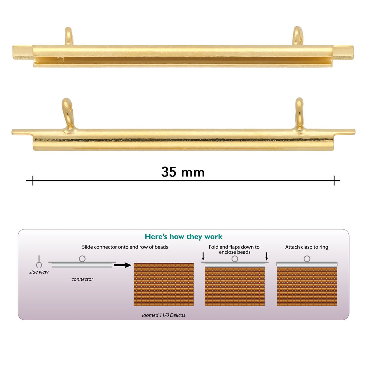 Miyuki röhrenförmiger Verschluss «Slide on» 35 mm – Farbe Gold - PerlineBeads
