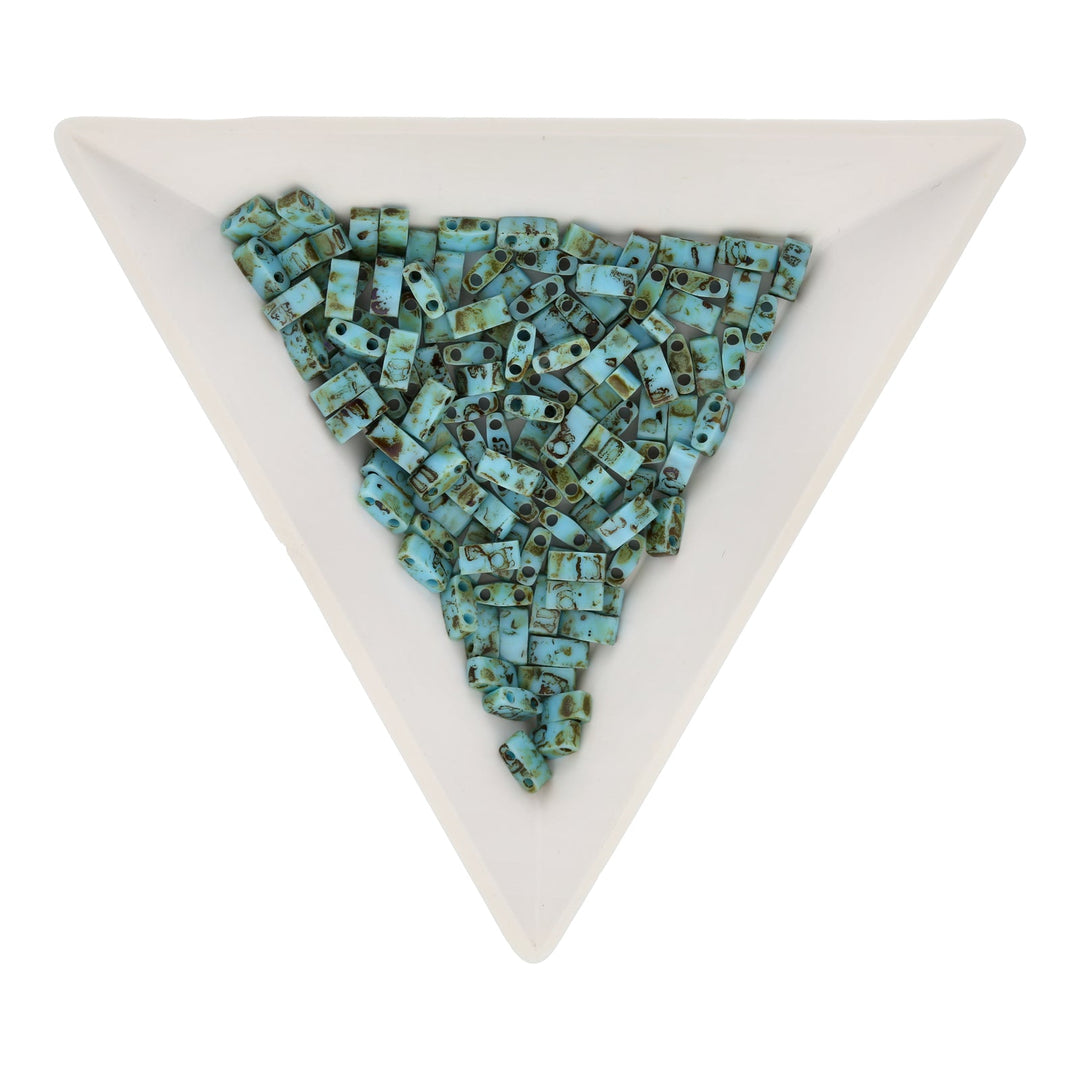 Miyuki Tila 1/2 cut bead - Opaque Turquoise Blue Picasso - PerlineBeads