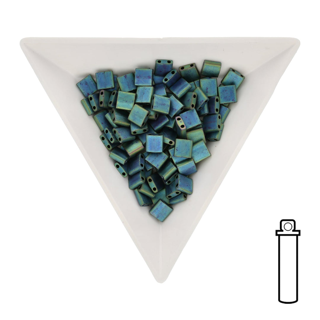 Miyuki Tila bead 5 mm - Matte Metal Blue Green - PerlineBeads