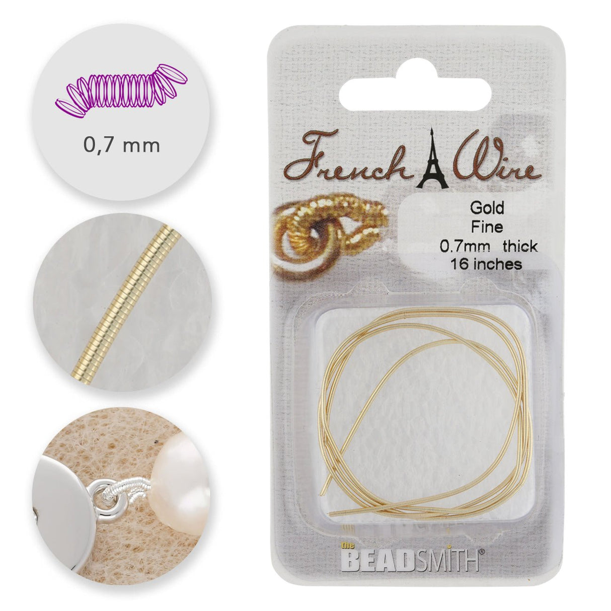 Perlspiraldraht (French Wire) 0,7 mm - Fine - Farbe helles Gold - PerlineBeads