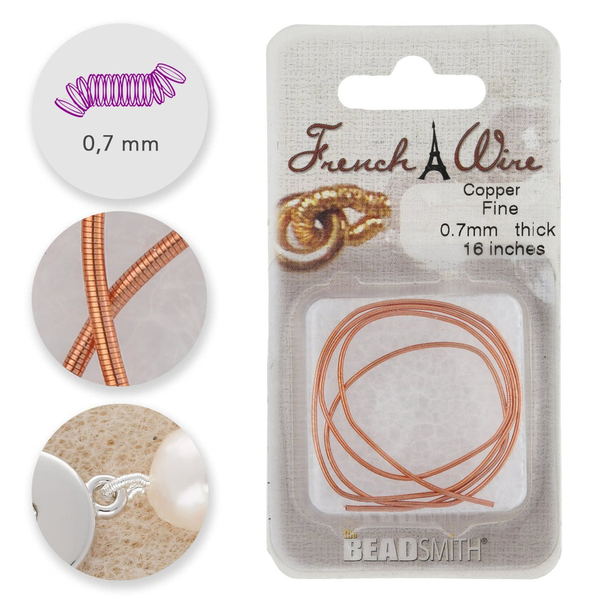 Perlspiraldraht (French Wire) 0,7 mm - Fine - Farbe Kupfer - PerlineBeads