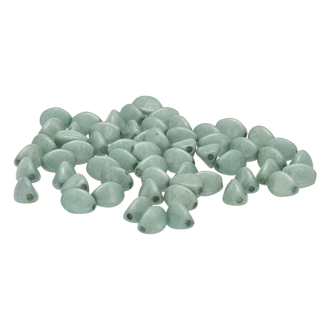 Pinch Bead 5x3 mm - Chalk White Teal Luster - PerlineBeads
