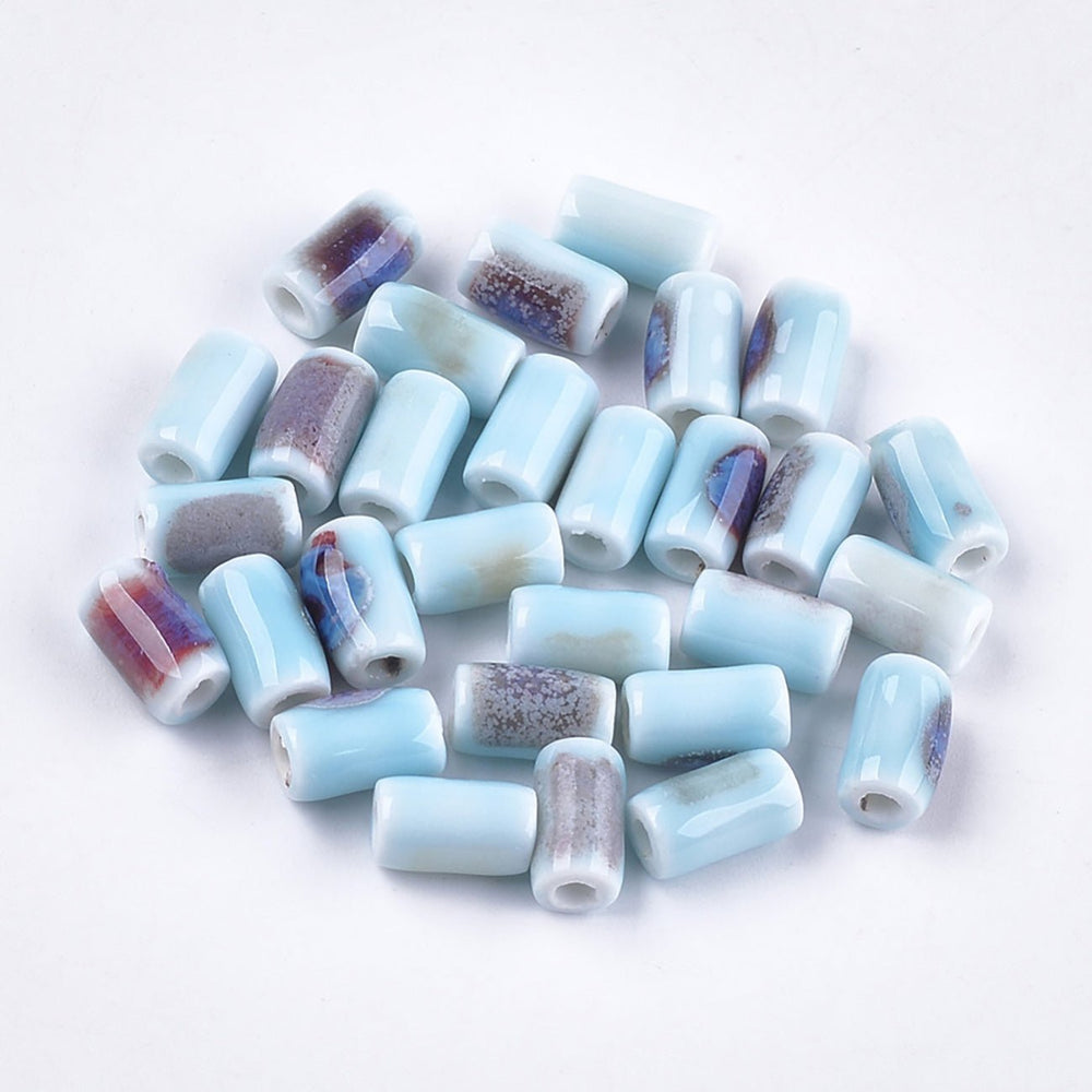 Porzellanperle Röhrenform - Light Sky Blue - PerlineBeads