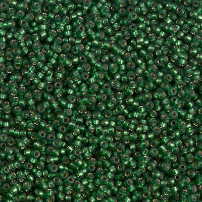 Rocailles-Perlen Miyuki 15/0 – Semi-Matte Silver Lined Dark Green - PerlineBeads