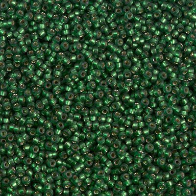 Rocailles-Perlen Miyuki 15/0 – Semi-Matte Silver Lined Dark Green - PerlineBeads